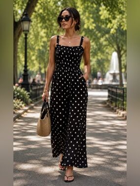 Black Polka Dot Wide-Leg Jumpsuit M/L